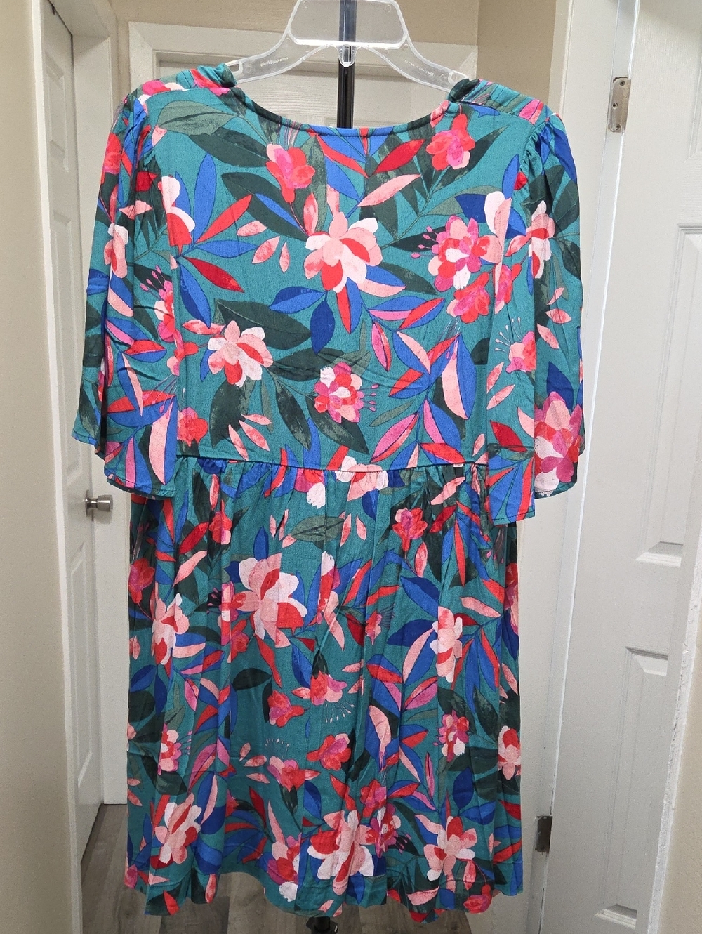 NWT Grace & Mila Teal Floral V-Neck Shift Dress Oversized Boho Cottagecore Flowy - Picture 11 of 12